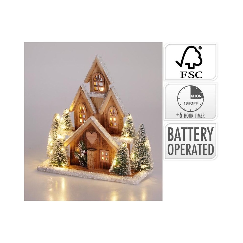 PAESAGGIO NATALE LEGNO 30 LED 32X12X33